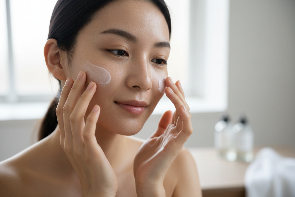 Femme asiatique crème skincare