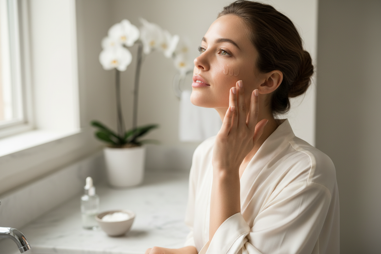 Femme utilisant du skincare