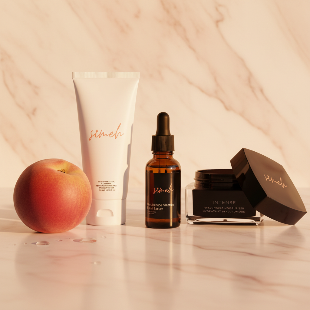 Complete skincare trio kit with peach - cleanser serum and night moisturizer