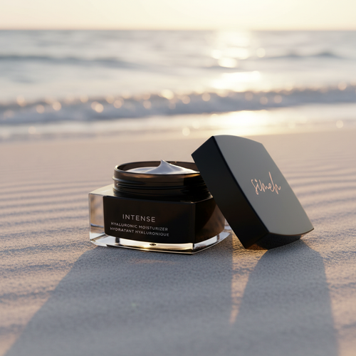 Crème hydratante nuit acide hyaluronique - photo sur la plage au coucher du soleil